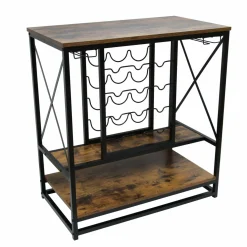 Meuble range-bouteilles industriel 12 emplacements et porte-verres (H86 cm) Louis Marron