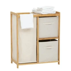 Meuble rangement 2 paniers et panier à linge (82 x H78,5 cm) Tidy Box Ecru