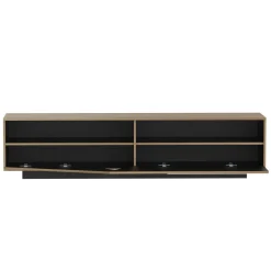 Meuble TV en bois design (L180 x 40 cm) Alabama Blanc, noir et naturel