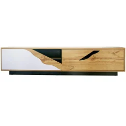 Meuble TV en bois design (L180 x 40 cm) Florida Blanc, noir et naturel