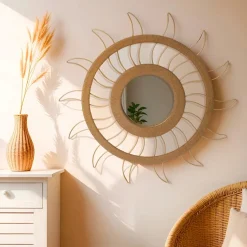 Miroir et décoration murale chanvre (D75 cm) Sun Beige