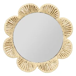 Miroir mural rond rotin (29 cm) Fleur Beige