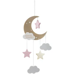 Mobile bébé bois et coton (H43.5 cm) Lune Rose