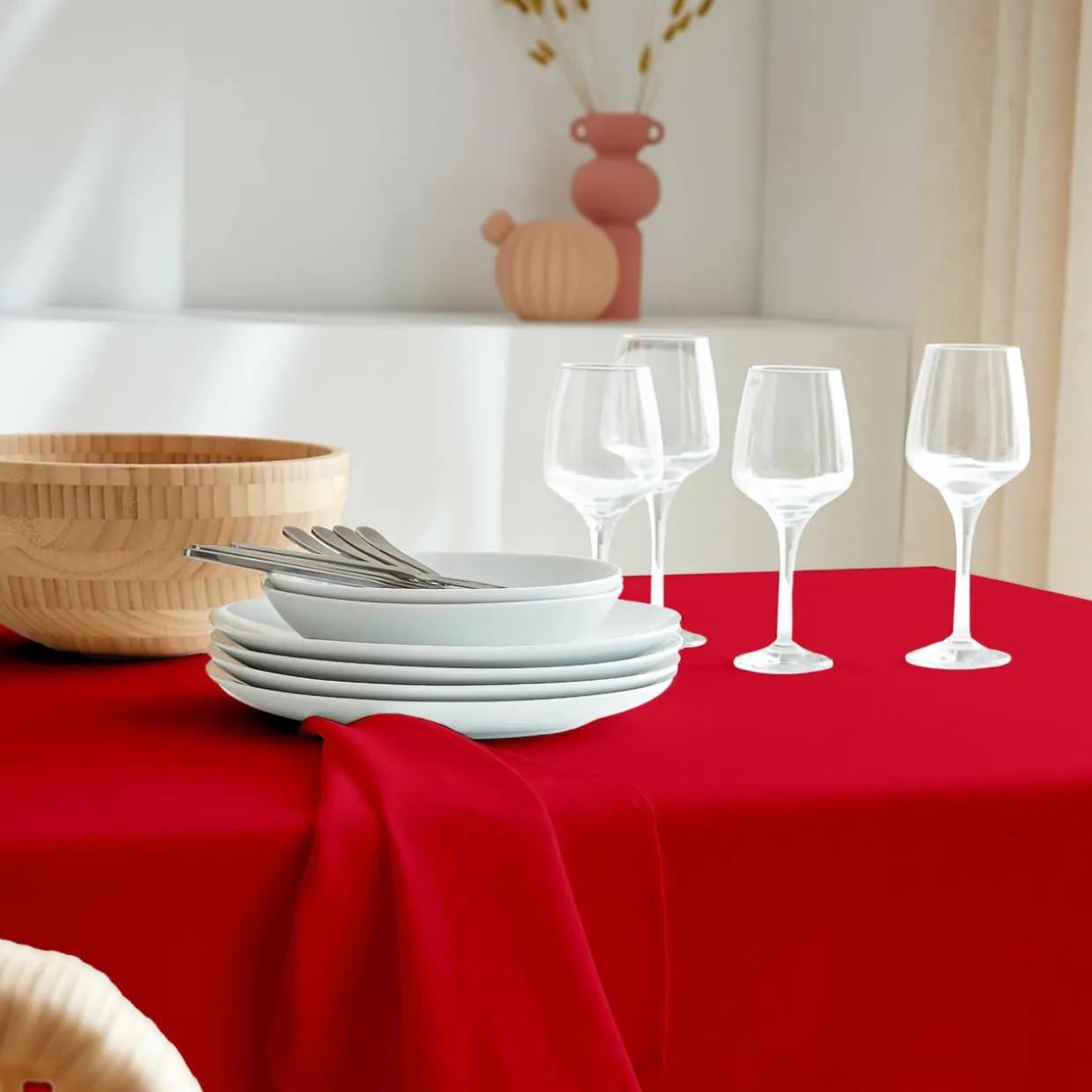 Nappe carrée anti tache (100 x 100 cm) Elise Rouge