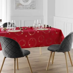 Nappe de Noël rectangulaire anti tache (150 x 240 cm) Star Rouge et doré