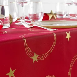 Nappe de Noël rectangulaire anti tache (150 x 240 cm) Star Rouge et doré