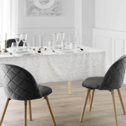 Nappe de Noël rectangulaire anti tache (140 x 240 cm) Mikado Blanc et doré