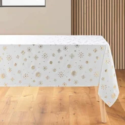 Nappe de Noël rectangulaire anti tache (140 x 240 cm) Astrelia Blanc et doré