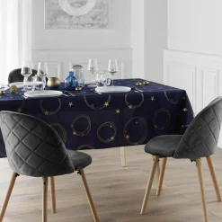 Nappe de Noël rectangulaire anti tache (150 x 300 cm) Star Bleu marine et doré