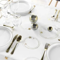 Nappe de Noël rectangulaire anti tache (150 x 300 cm) Star Blanc et doré