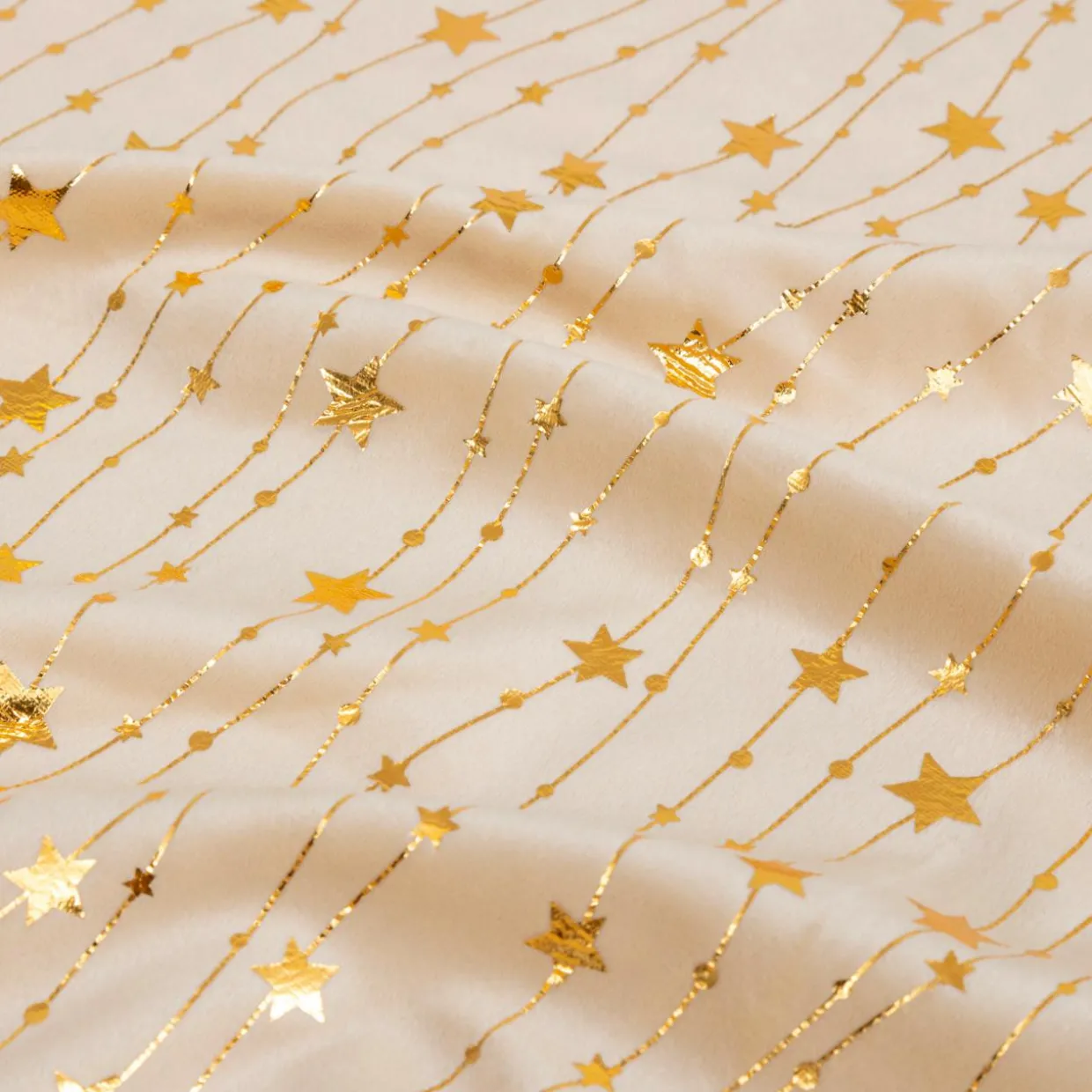 Nappe de Noël rectangulaire (140 x 240 cm) Pluie d'étoiles Ivoire et doré