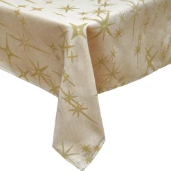 Nappe de Noël rectangulaire (140 x 240 cm) Étoiles Célestes Beige et doré
