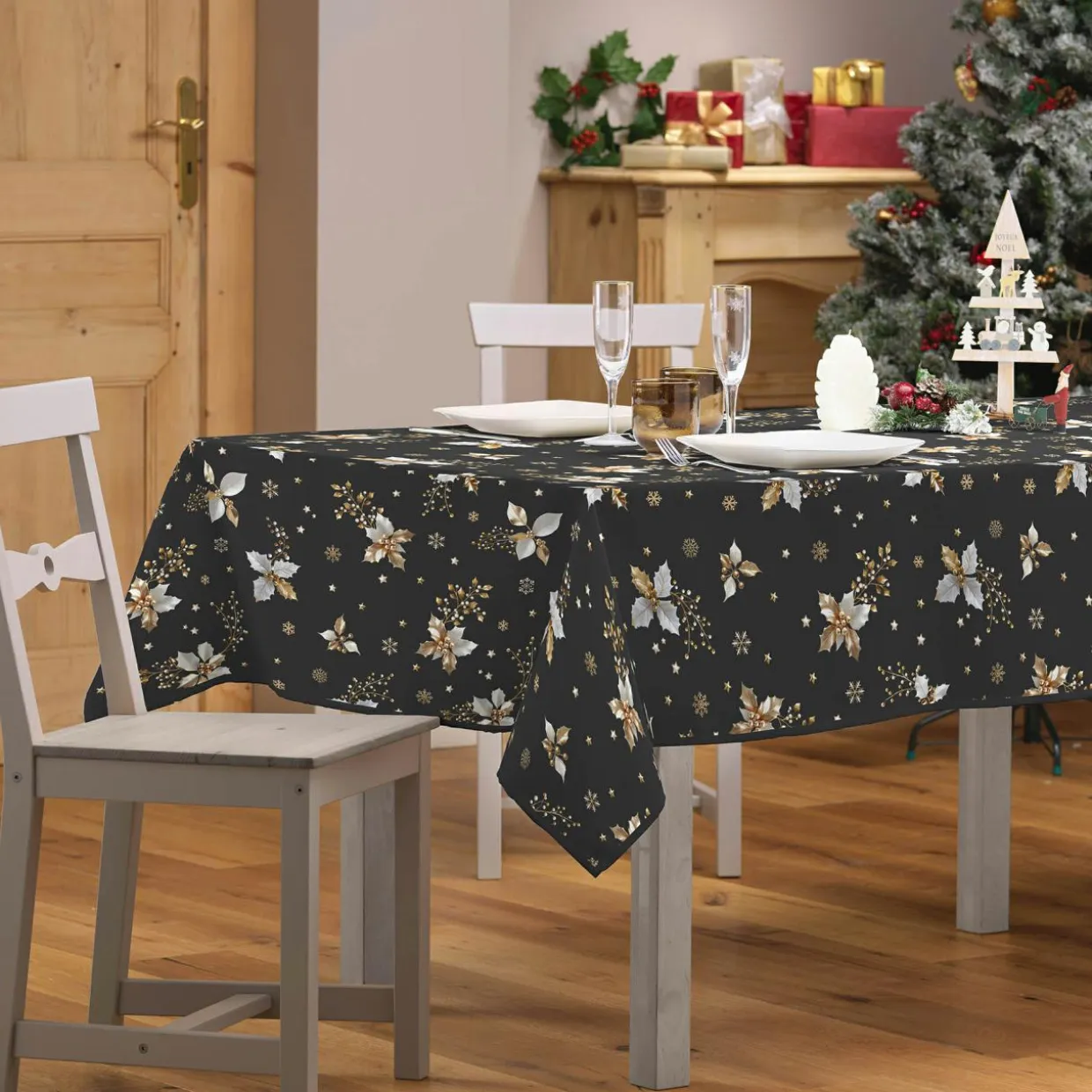 Nappe de Noël rectangulaire (150 x 300 cm) Guido Gris anthracite