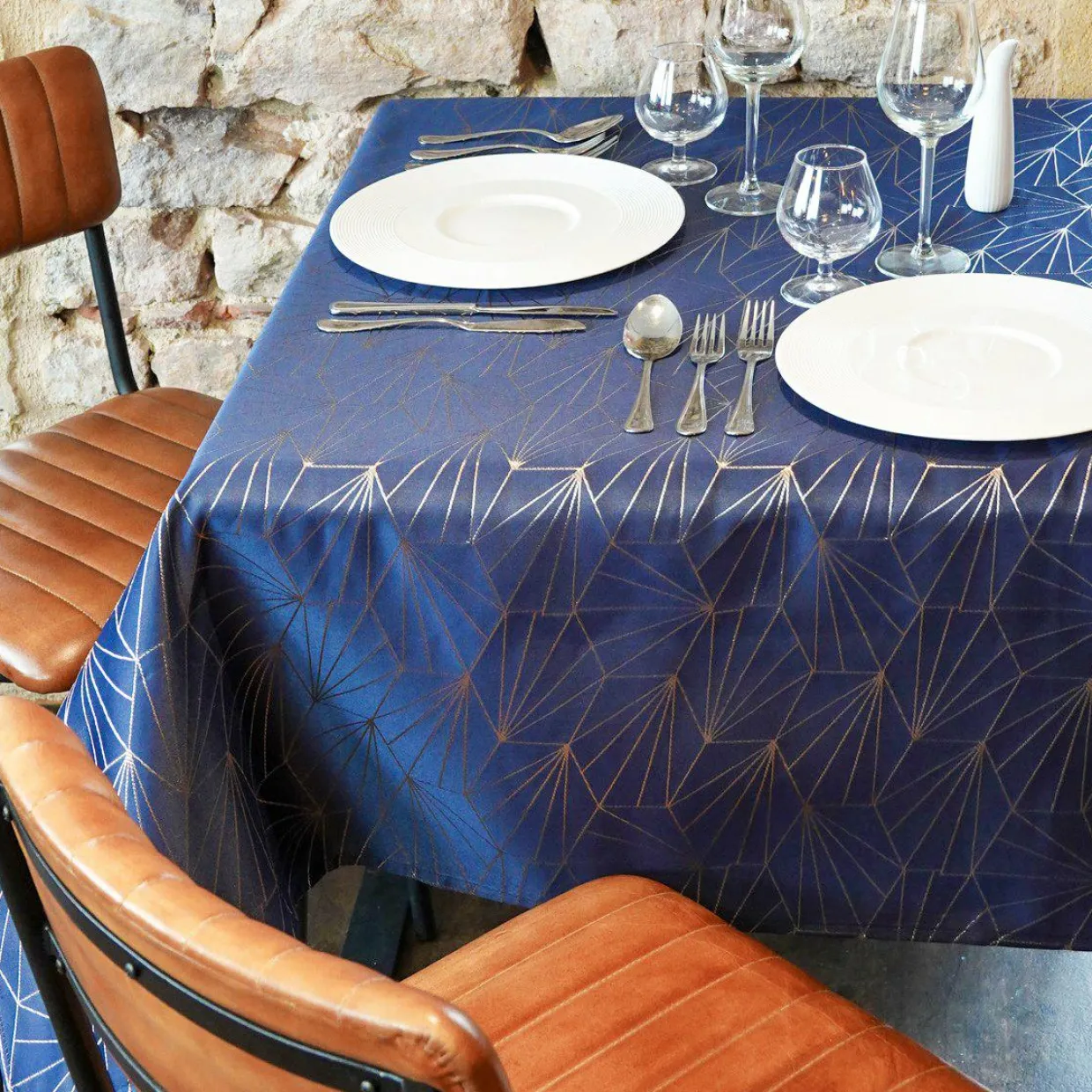 Nappe de Noël rectangulaire (145 x 240 cm) Facette Bleu