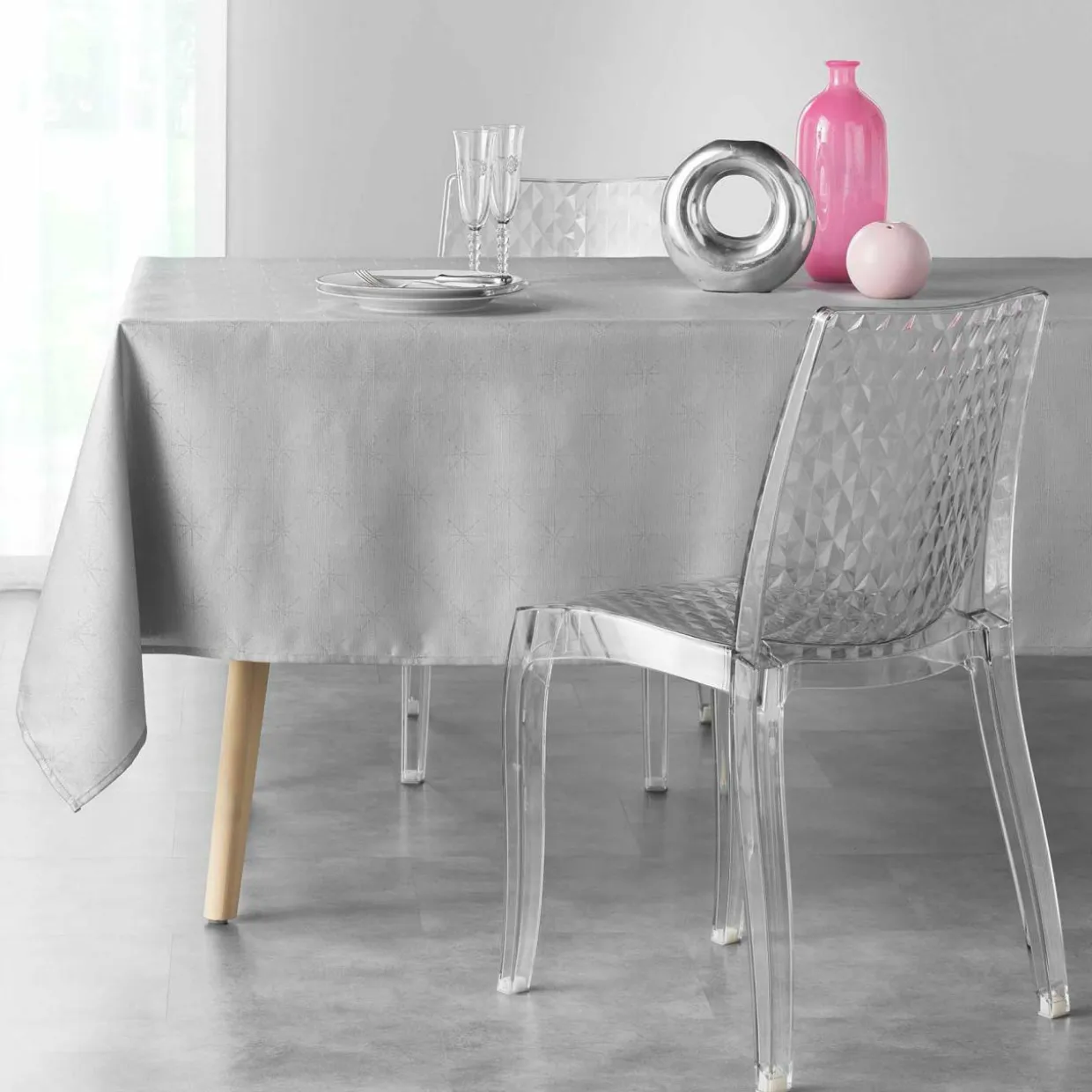 Nappe de Noël rectangulaire (140 x 240 cm) Etoiles Gris