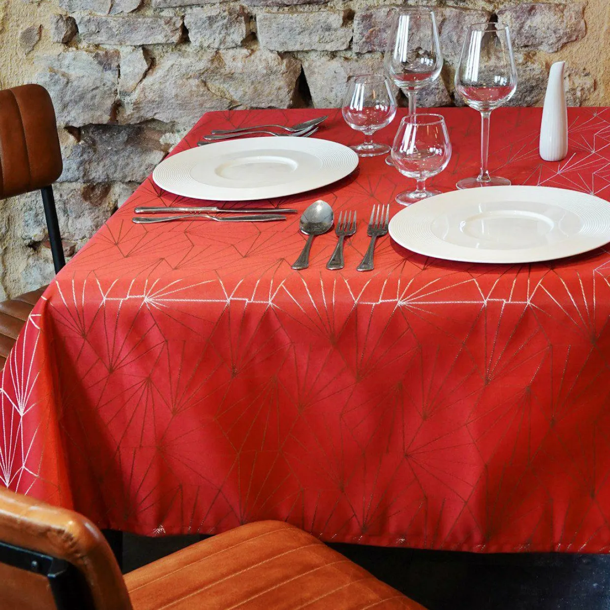 Nappe de Noël rectangulaire (145 x 350 cm) Facette Rouge