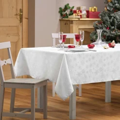 Nappe de Noël rectangulaire (140 x 300 cm) Flocon d'hiver Blanc