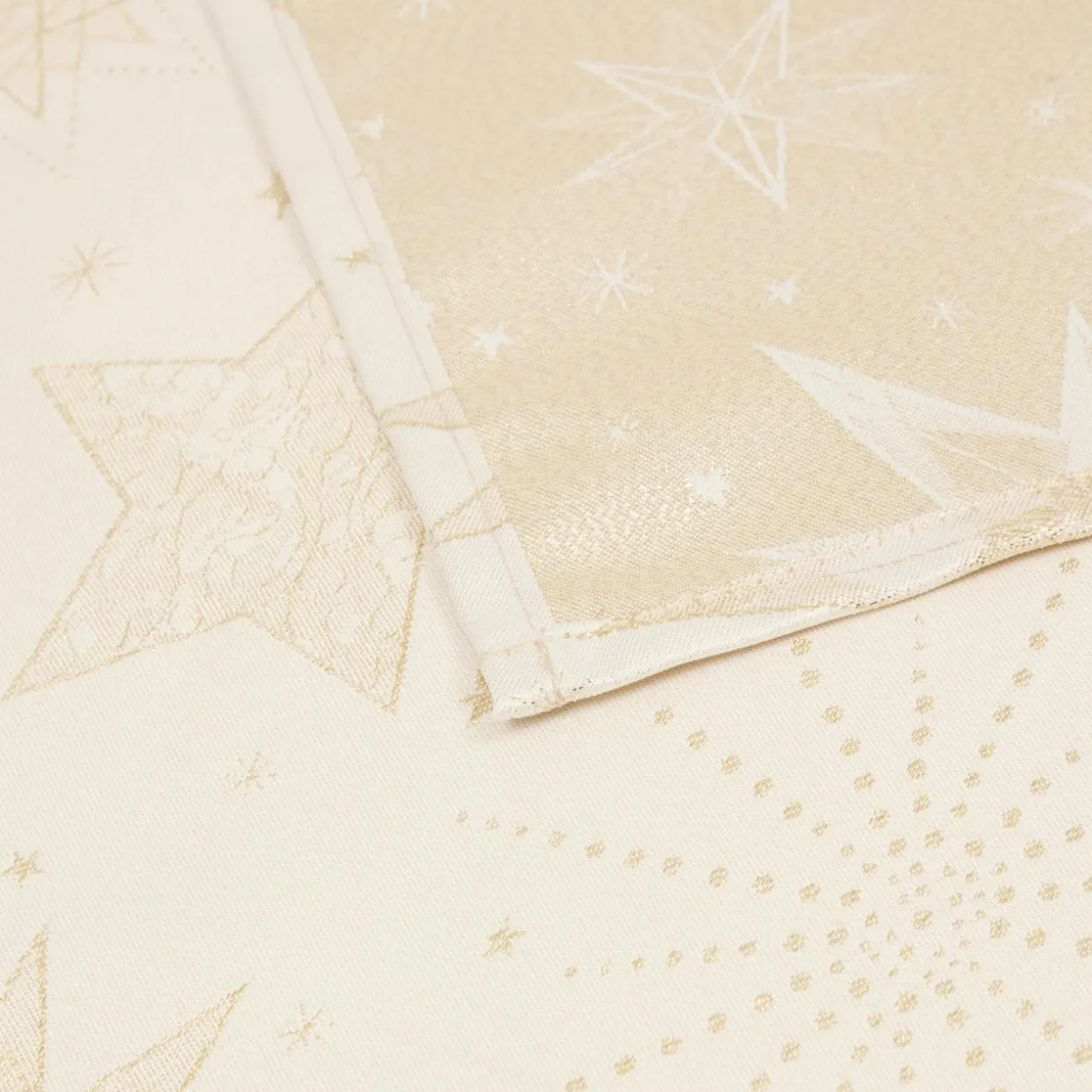 Nappe de Noël rectangulaire (360 x 140 cm) Nuit étoilée Beige et doré