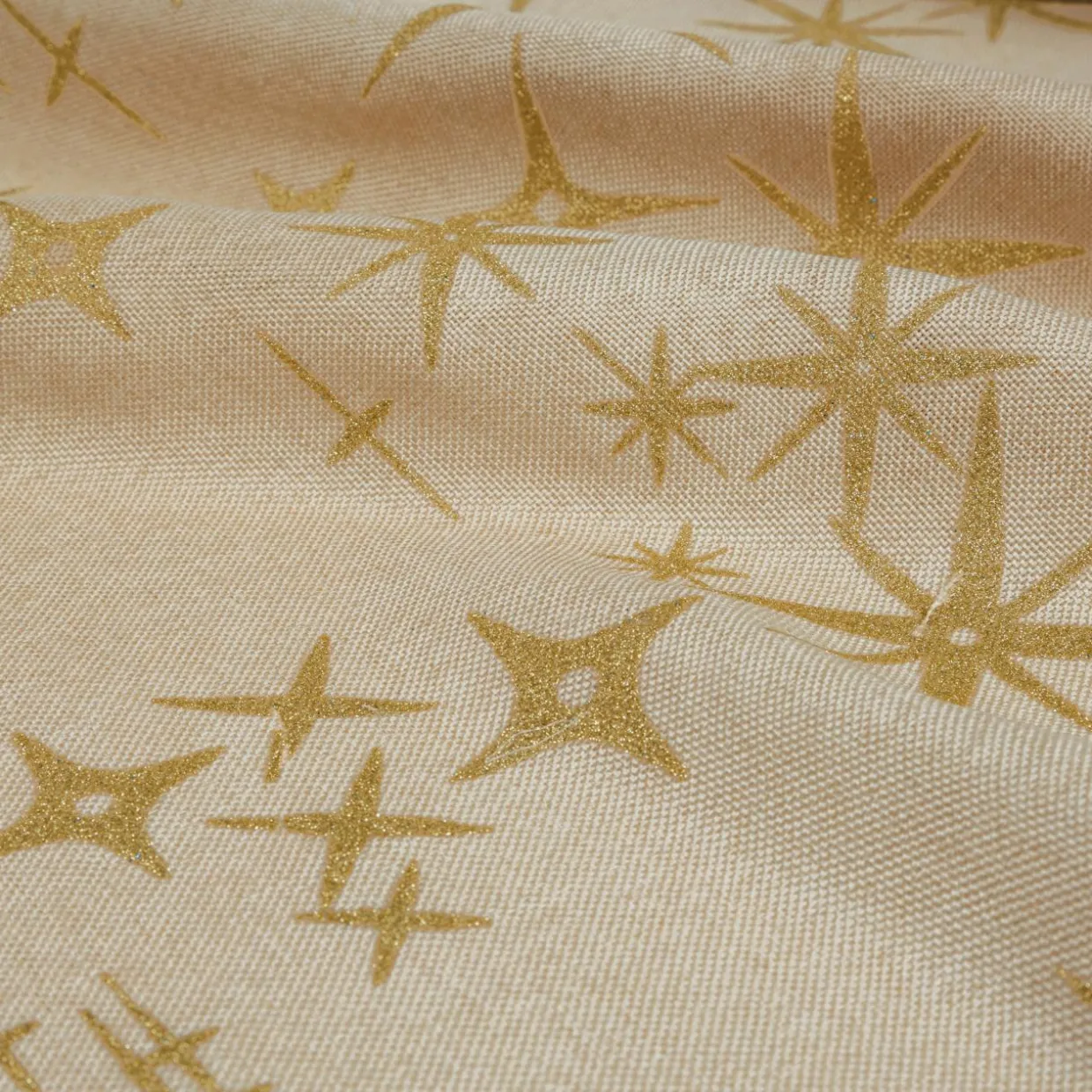 Nappe de Noël rectangulaire (360 x 140 cm) Étoiles Célestes Beige et doré