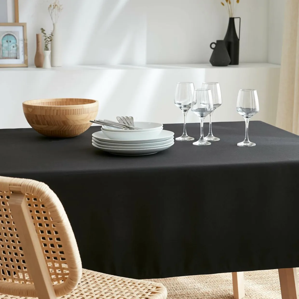 Nappe rectangulaire anti tache (140 x 200 cm) Elise Noire