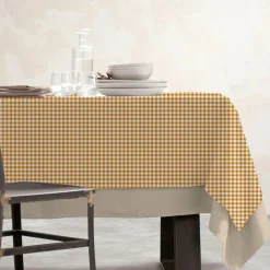 Nappe rectangulaire coton enduit (150 x 350 cm) Vichy Jaune moutarde