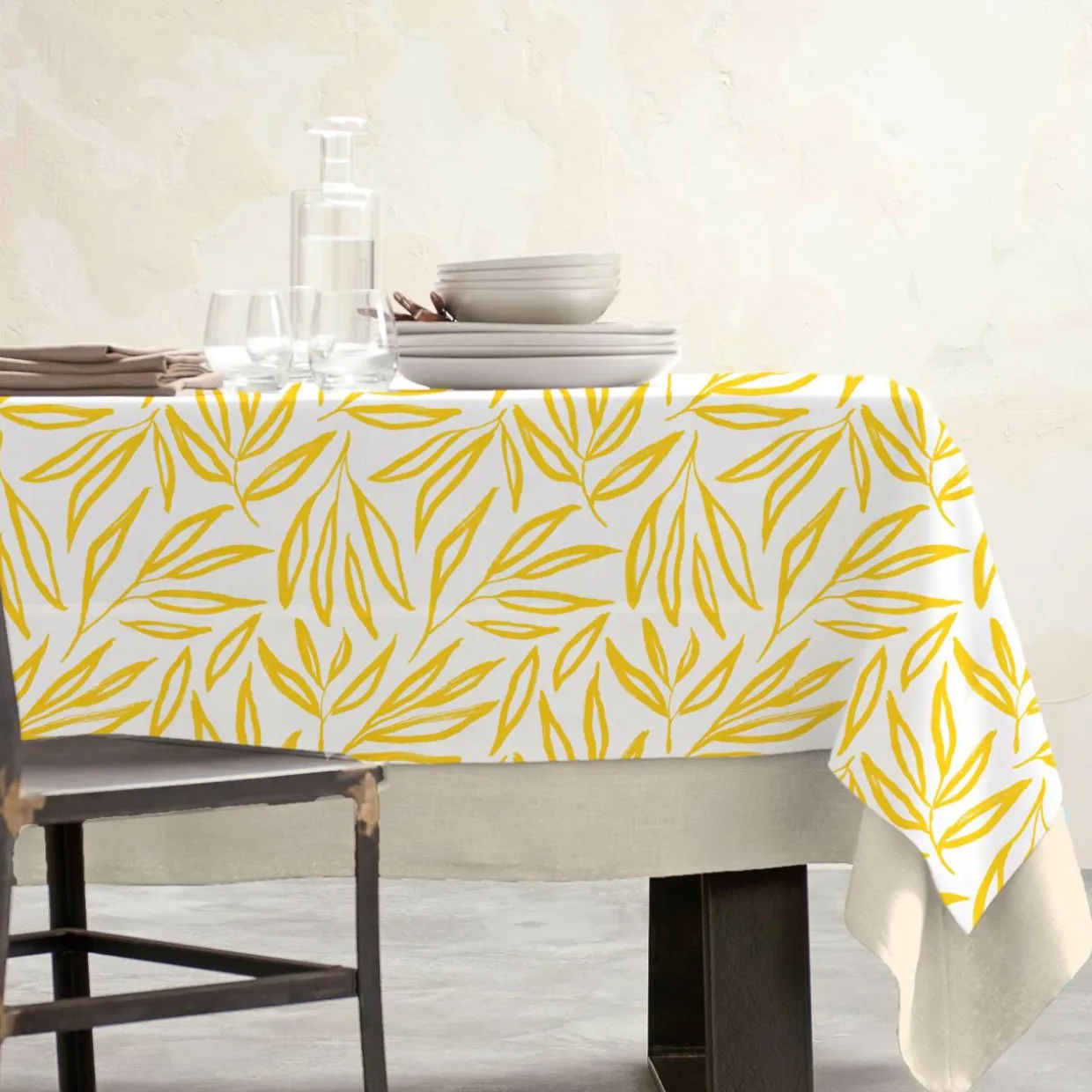 Nappe rectangulaire coton enduit (150 x 250 cm) Galice Jaune moutarde