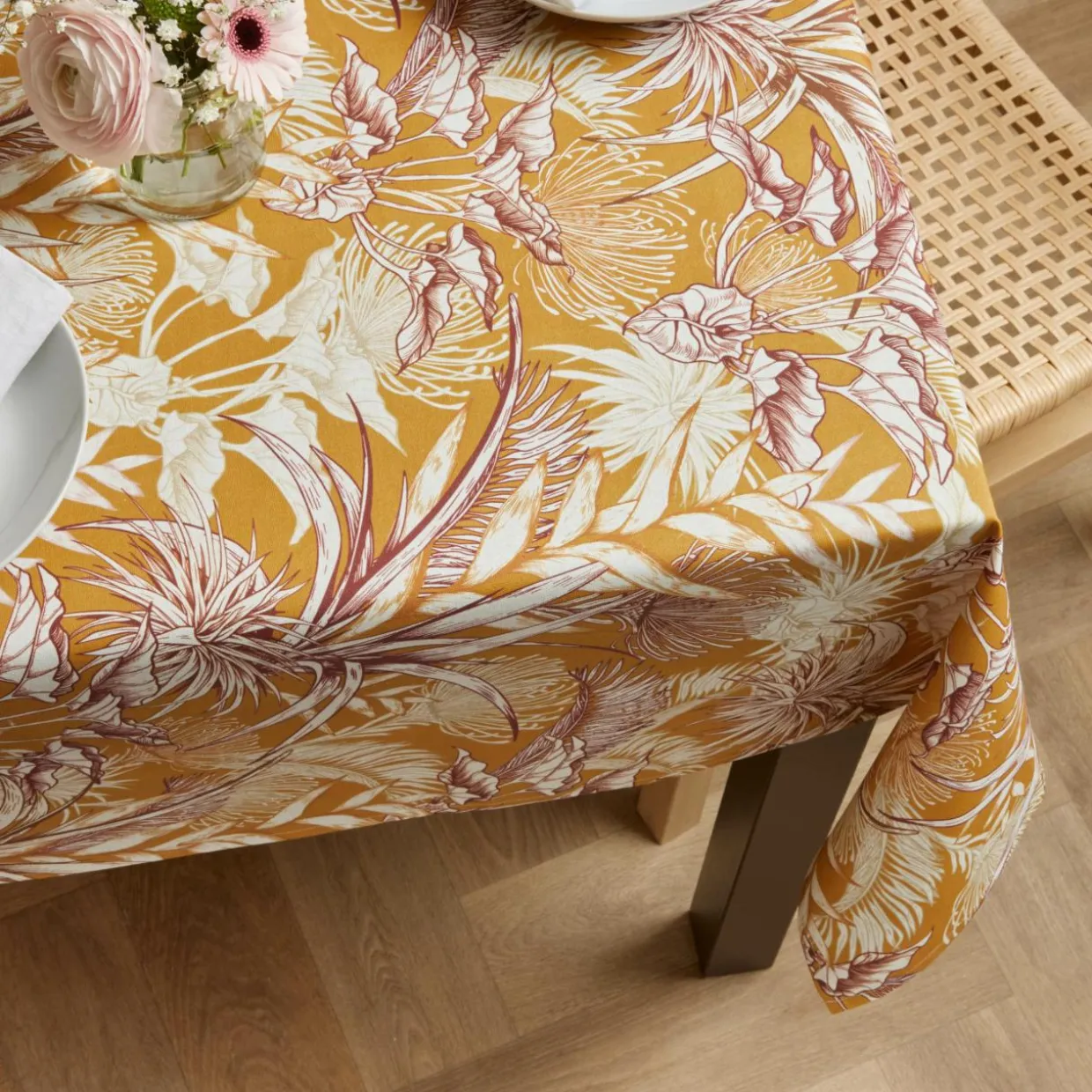 Nappe rectangulaire coton enduit (150 x 350 cm) Granada Jaune moutarde