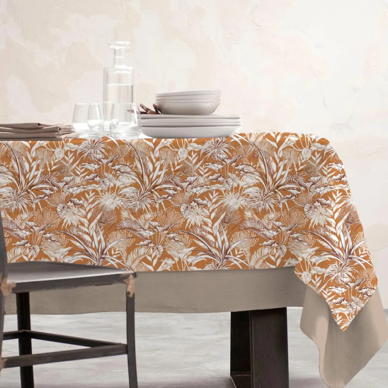 Nappe rectangulaire coton enduit (150 x 350 cm) Granada Jaune moutarde