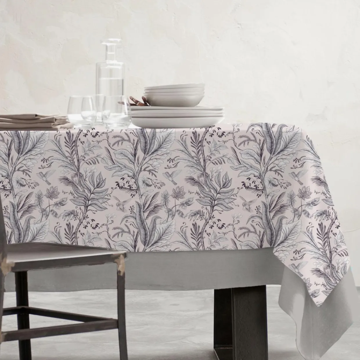 Nappe rectangulaire coton enduit (150 x 250 cm) Colibri Grise