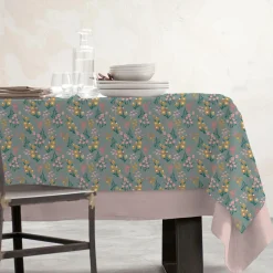 Nappe rectangulaire coton enduit (150 x 250 cm) Juliette Vert eucalyptus