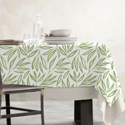 Nappe rectangulaire coton enduit (150 x 350 cm) Galice Vert eucalyptus