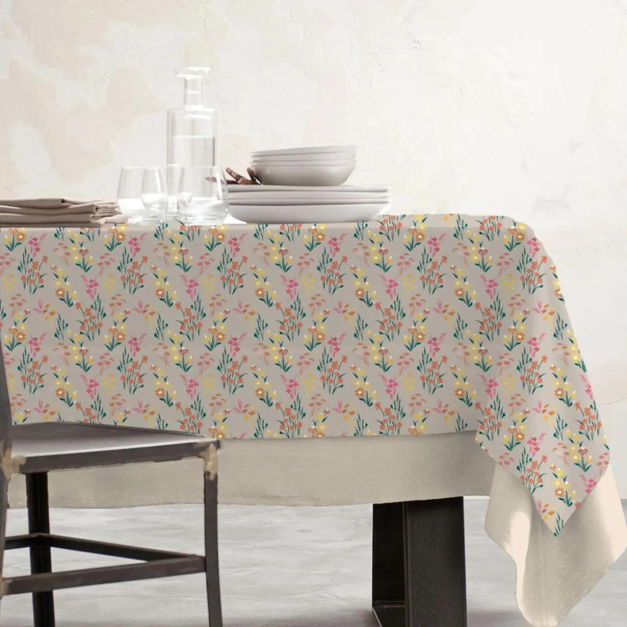 Nappe rectangulaire coton enduit (150 x 250 cm) Juliette Beige