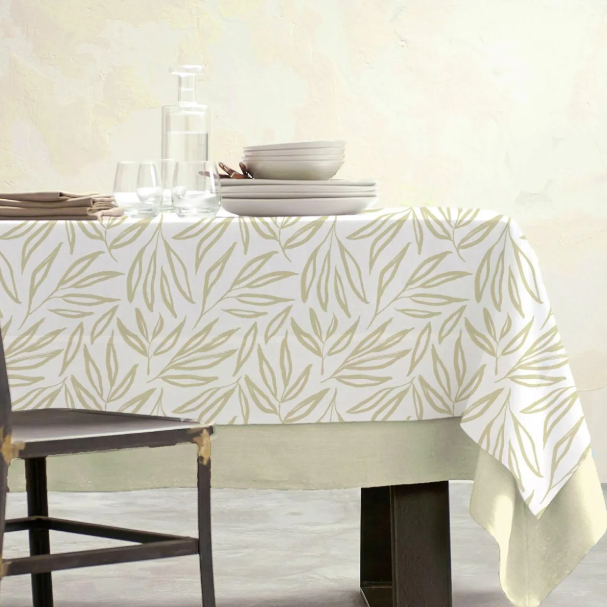 Nappe rectangulaire coton enduit (150 x 350 cm) Galice Beige