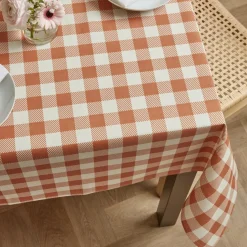 Nappe rectangulaire coton enduit (150 x 250 cm) Vichy Terracotta