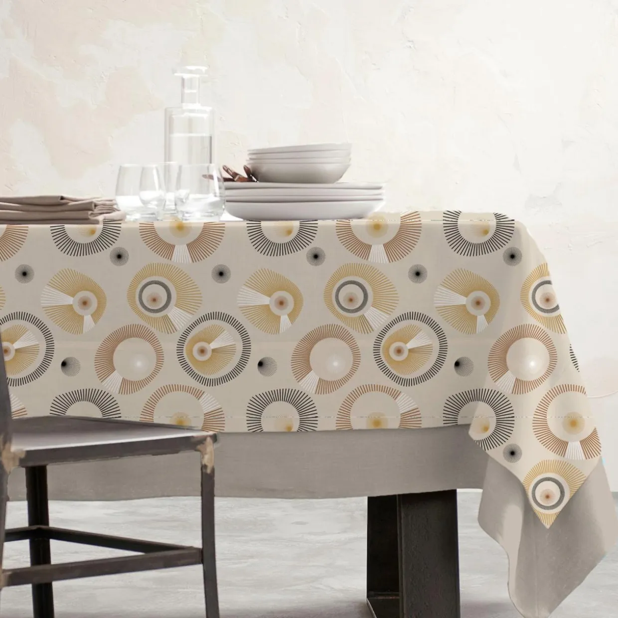 Nappe rectangulaire coton enduit (150 x 350 cm) Manhattan Beige