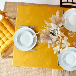 Nappe rectangulaire coton recyclé (140 x 240 cm) Bombay Jaune moutarde