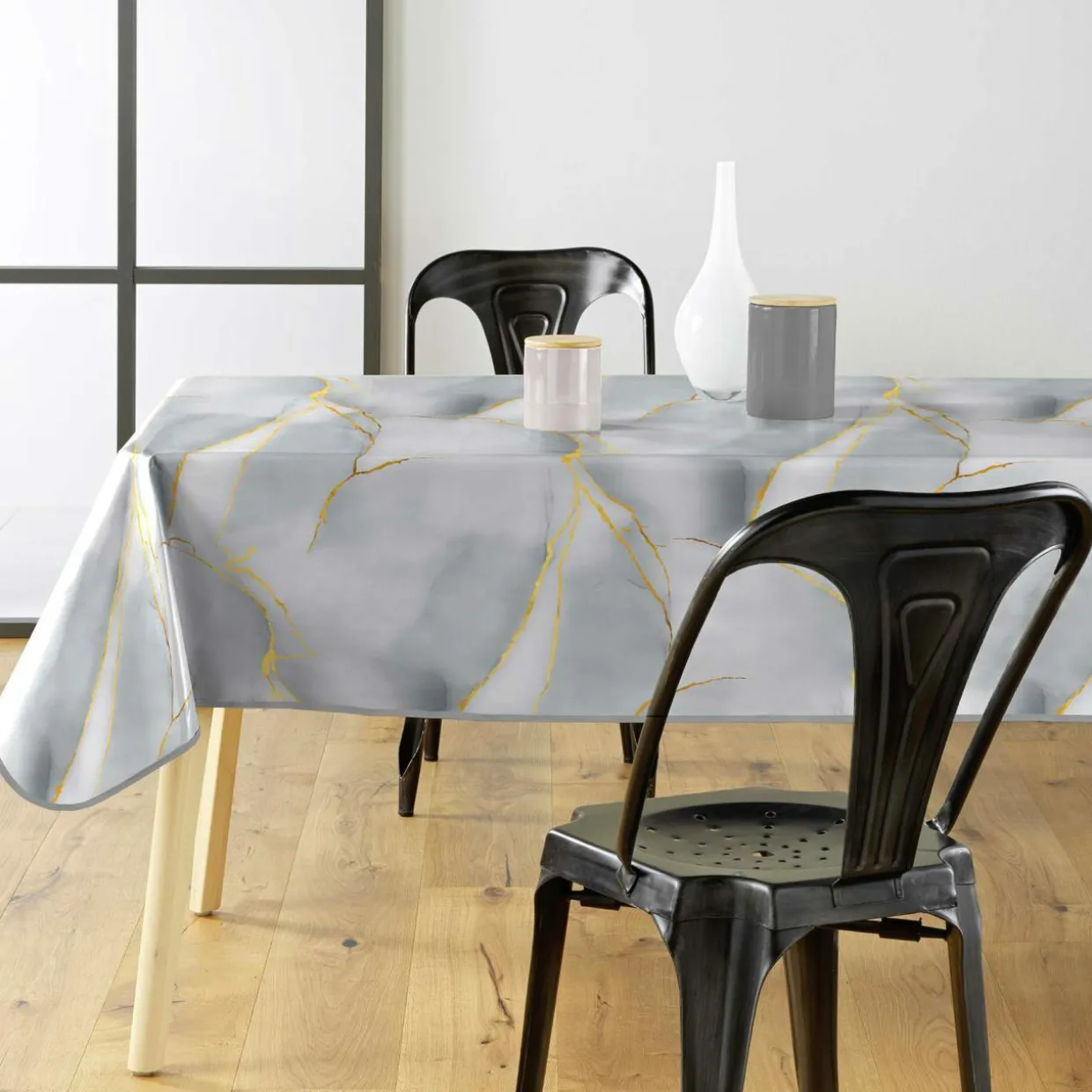 Nappe rectangulaire enduite PVC (140 x 240 cm) Marbrelle Grise