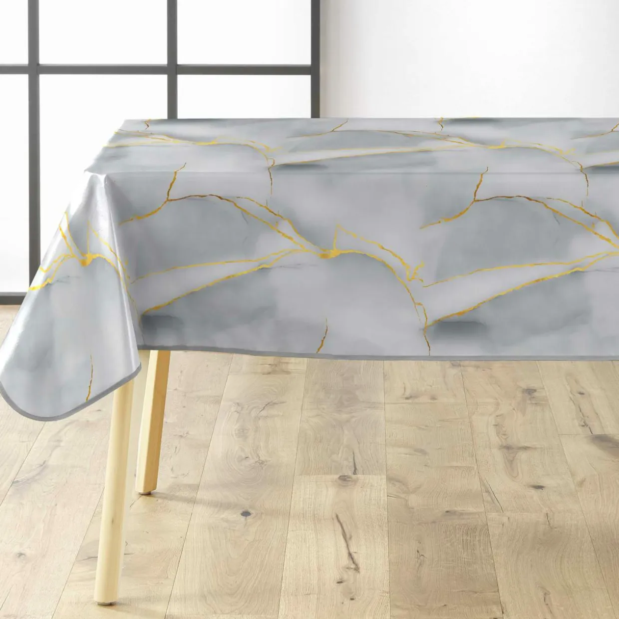 Nappe rectangulaire enduite PVC (140 x 240 cm) Marbrelle Grise