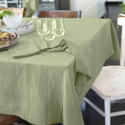 Nappe rectangulaire gaze de coton (150 x 250 cm) Gaïa Vert tilleul