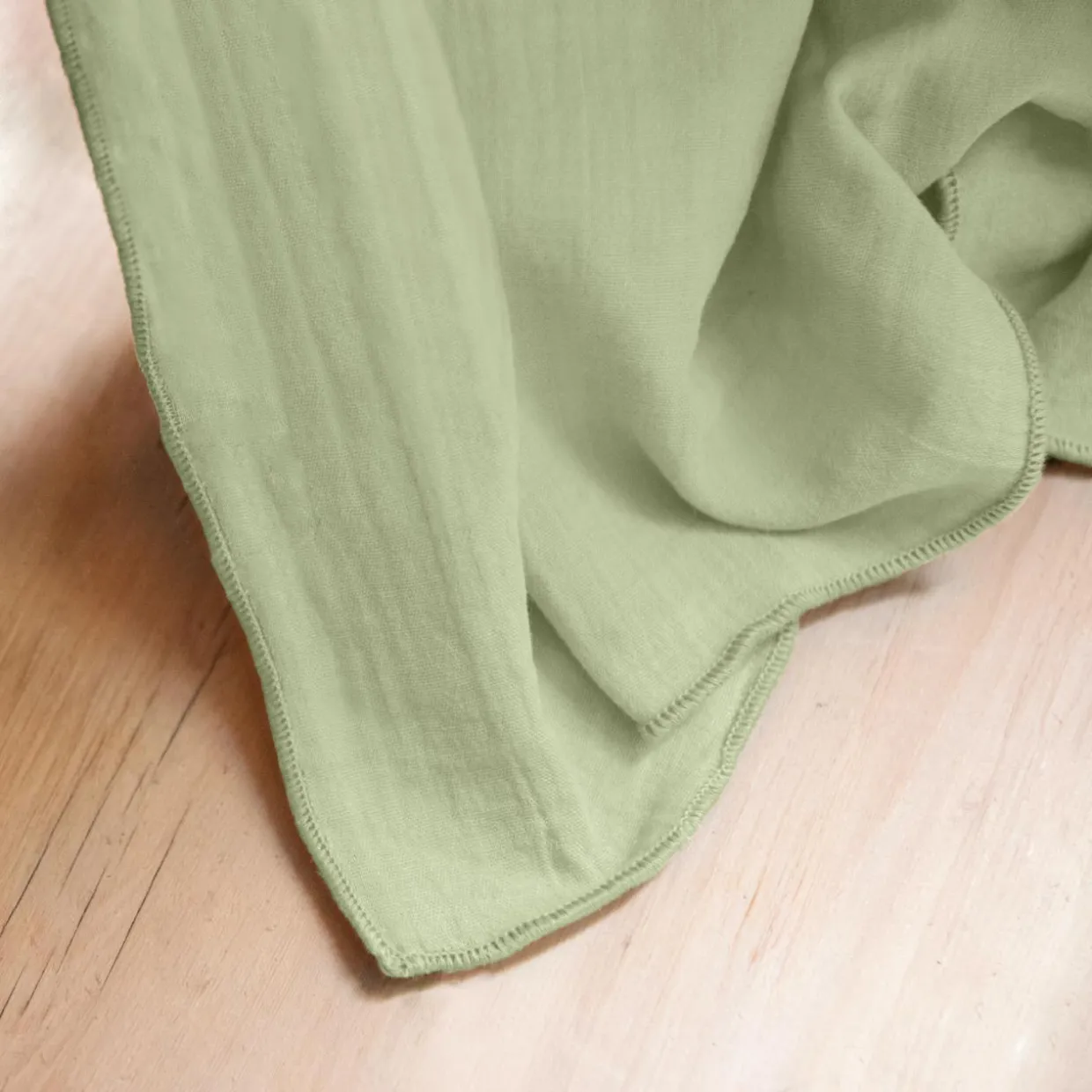 Nappe rectangulaire gaze de coton (150 x 350 cm) Gaïa Vert tilleul