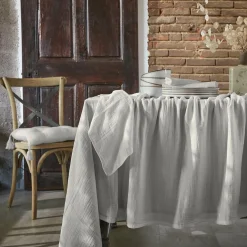 Nappe rectangulaire gaze de coton (150 x 350 cm) Gaïa Gris nuage