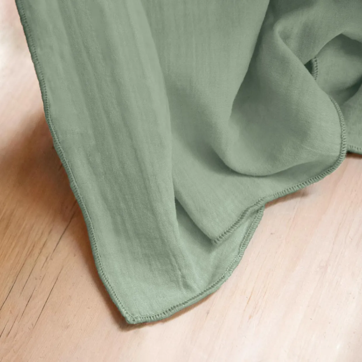 Nappe rectangulaire gaze de coton (150 x 350 cm) Gaïa Vert eucalyptus
