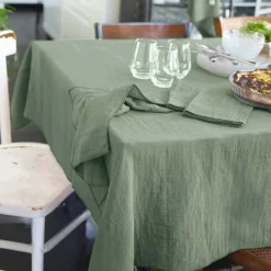 Nappe rectangulaire gaze de coton (150 x 350 cm) Gaïa Vert eucalyptus