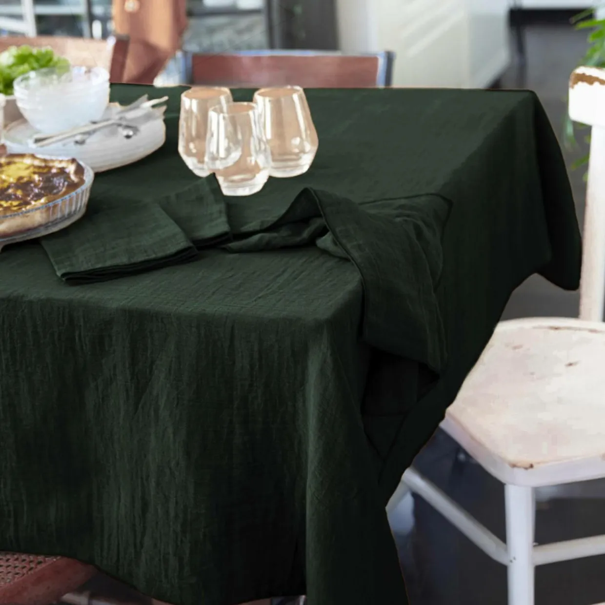 Nappe rectangulaire gaze de coton (150 x 250 cm) Gaïa Vert sapin