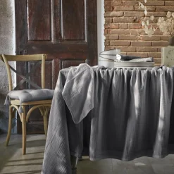 Nappe rectangulaire gaze de coton (150 x 350 cm) Gaïa Gris granit