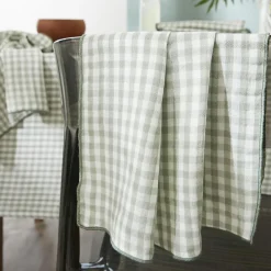 Nappe rectangulaire gaze de coton (150 x 350 cm) Gaïa vichy Vert eucalyptus