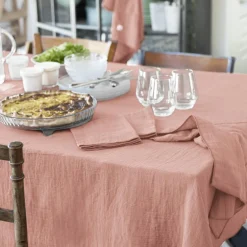 Nappe rectangulaire gaze de coton (150 x 250 cm) Gaïa Rose pêche
