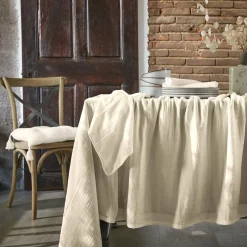 Nappe rectangulaire gaze de coton (150 x 250 cm) Gaïa Beige pampa