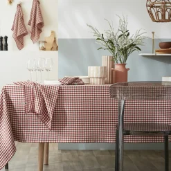 Nappe rectangulaire gaze de coton (150 x 350 cm) Gaïa vichy Terracotta