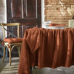 Nappe rectangulaire gaze de coton (150 x 250 cm) Gaïa Terracotta